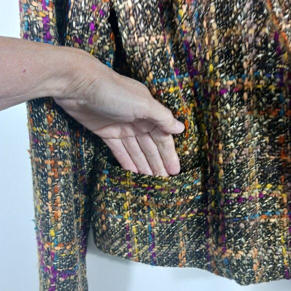 Dialogue SZ 14 Tweed Jacket Long Sleeve Button Front Brown/Green/Burgundy/Cream - Picture 10 of 16